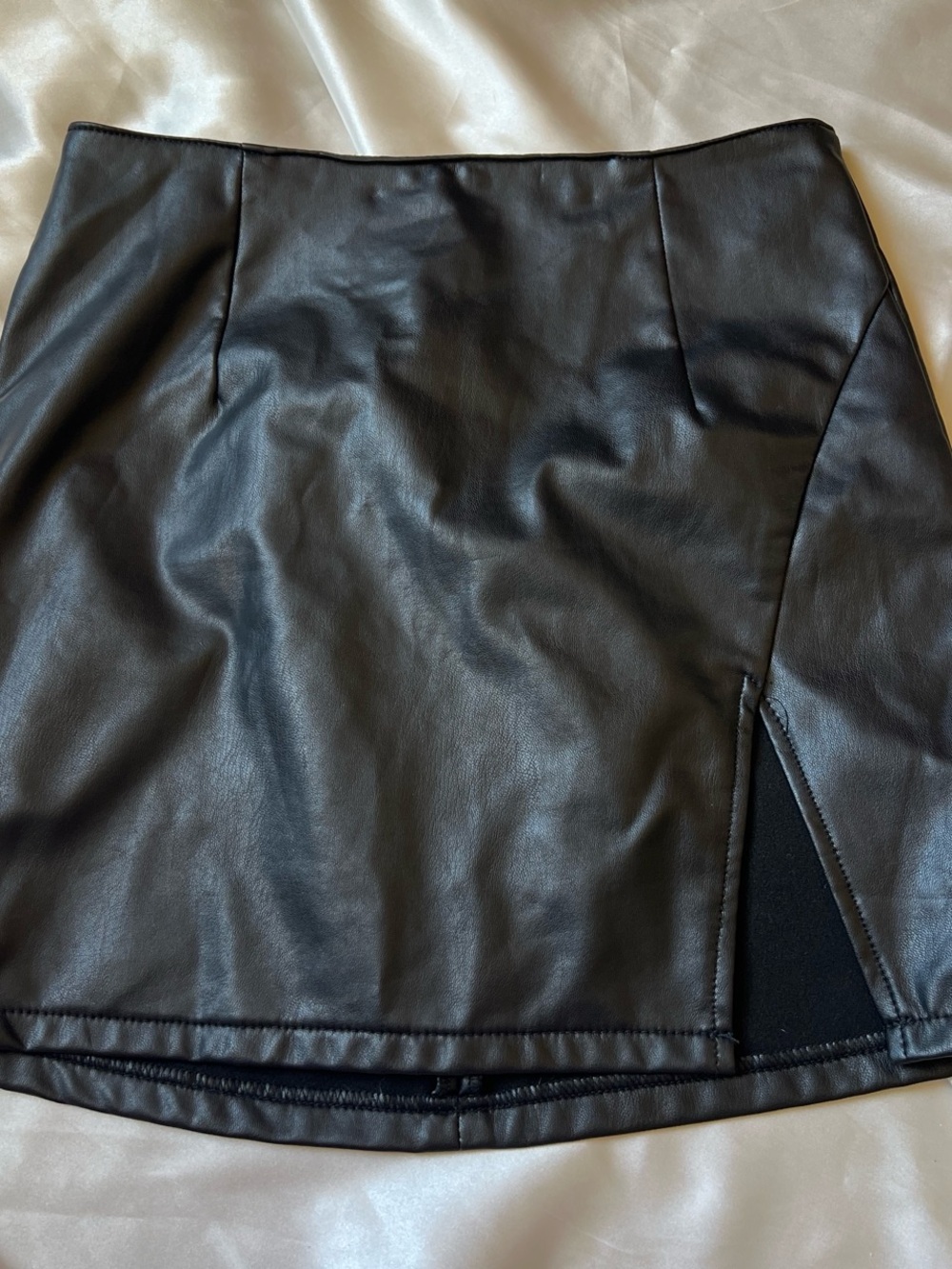 Rewash Black Faux Leather Mini Skirt with Side Slit